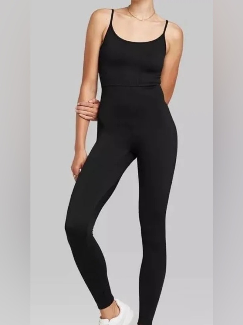 Wild Fable Ribbed Knit Full-Length Jumpsuit Black Size Small